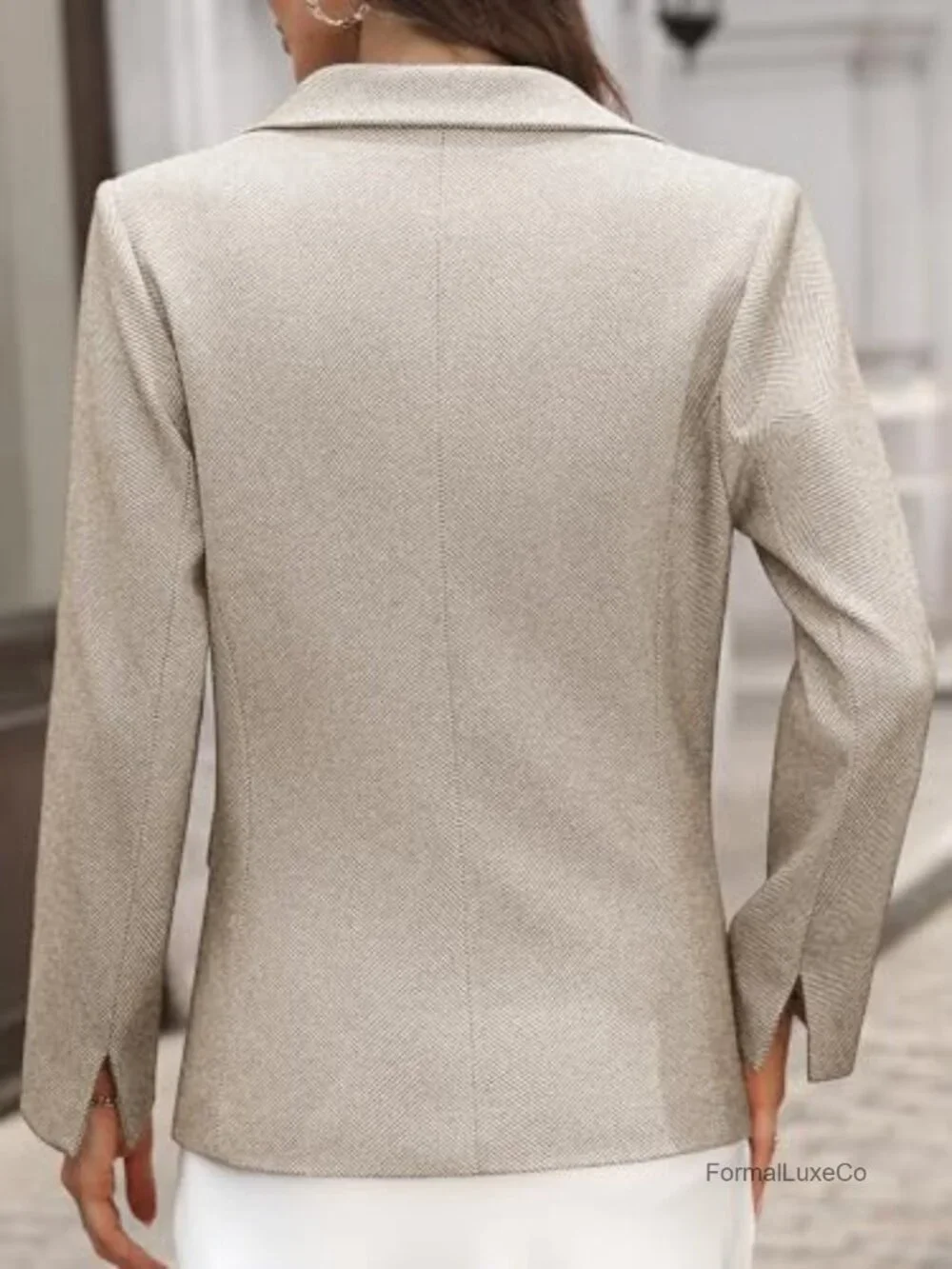 Women's Herringbone Tweed Blazer – Slim Fit Business Casual Work Jacket with - Picture 2 of 7